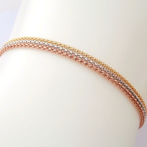 18k Gold Bracelet / Triptych bracelet composed of three tubular bracelets in yellow, white and pink gold 18kt - Handmade to Italy!