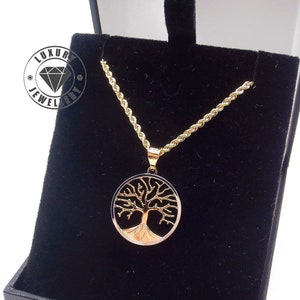 Gold Pendant Shiny Tree of Life diam.mm.17 and dual design and with necklace in 18k gold with laser rope long cm.45 wide 1.6 mm. - Handmade