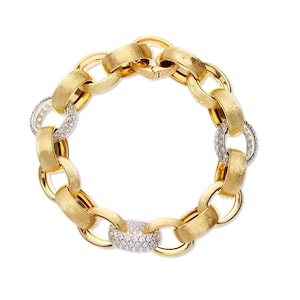 18K gold chain bracelet, 18K Gold Bracelet with Ovals for Woman in 18K Gold with White Zircon in Yellow Gold and White Gold - Made in Italy!