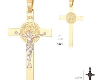 18K Solid Gold Cross - Saint Benedict Cross in 750 gold - 18K Gold St. Benedict's Cross - Made in Italy