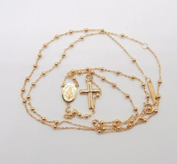 9K Gold Rosary Necklace / 9K Gold Rosary Necklace Pendant / 9K Gold Pendant Rosary -Made in Italy