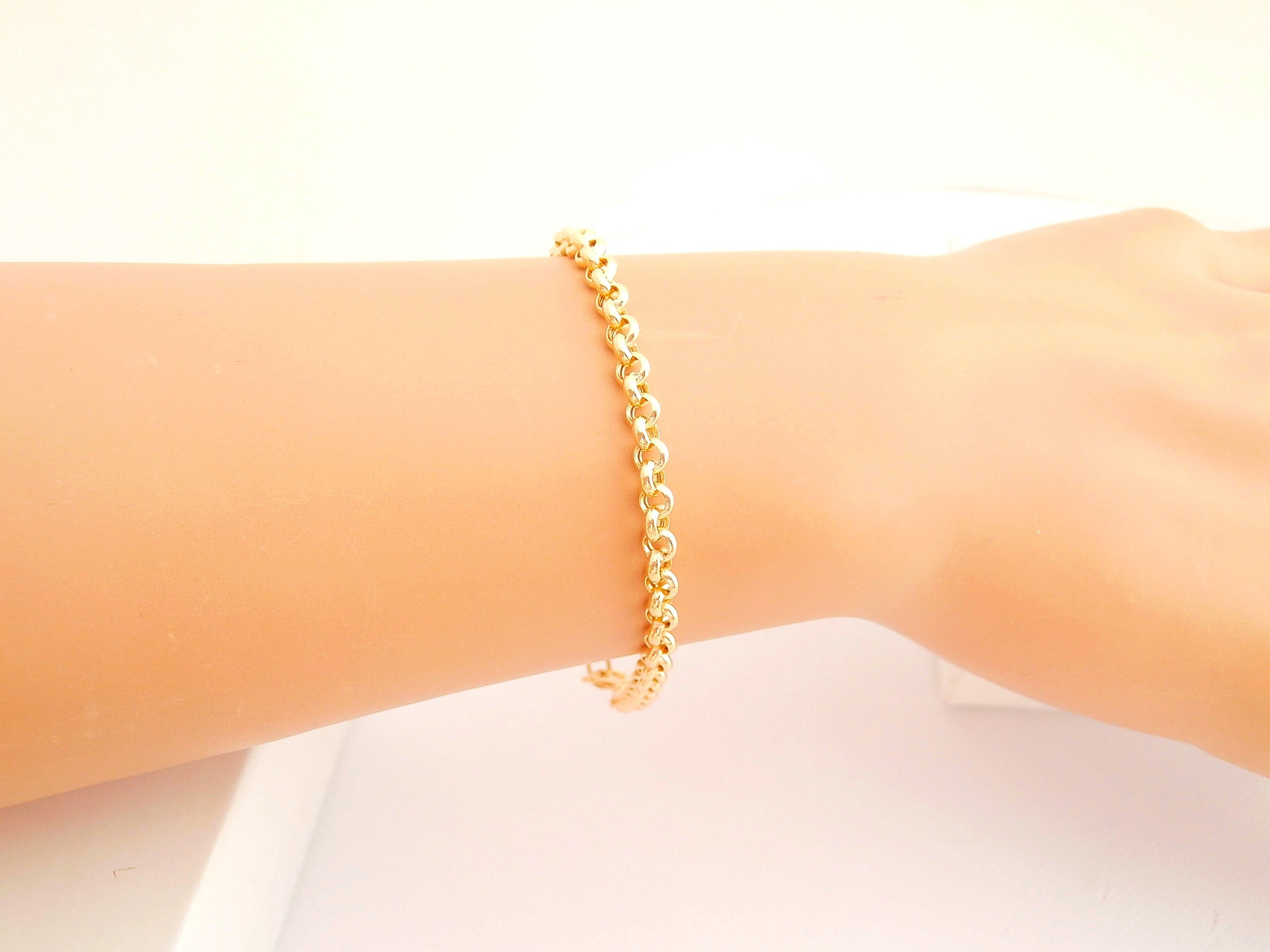9K Gold Bracelet for Women - Italian Design • Polished Gold Rolo Link  Bracelet • Handmade Bracelet Length 19 Cm Width 4 Mm • Made in Italy - Etsy  Canada