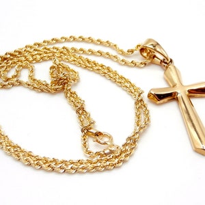 18K Yellow Gold stylized box cross dim. 27 x 17mm. with 50 cm long laser rope 1.6 mm wide - Made in Italy -