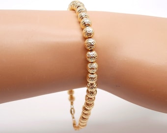 18k Gold Bead Bracelet, Gold Ball Bracelet, Diamond Cut Bracelet, Gold Italian Bracelet, Real Gold Bracelet, Yellow Gold Beaded Bracelet