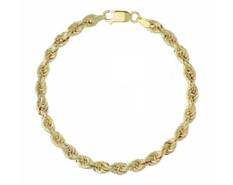 Pulsera de Oro 18k • Pulsera de Cuerda Hueca de Oro 18KT Satén en Oro Amarillo • Pulsera Italiana de Oro alambre 90 • Pulsera de Oro Real • Hecho en Italia