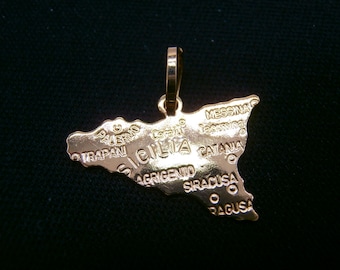18k Gold Sicily Pendant - Sicilian Gold Charm - Sicily Pendant - Gift for Her - Italian Jewelry