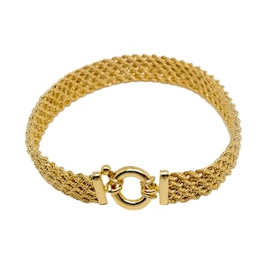 18K Yellow Gold Bracelet, Flat 5-strand bracelet in 19 cm long, 9.5 mm wide - Made in Italy -