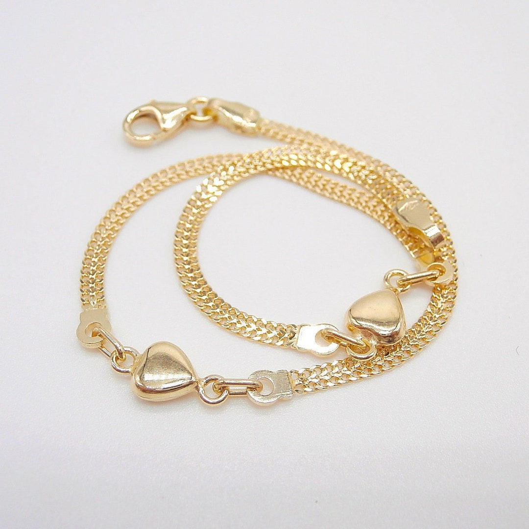 18K Gold Girls Bracelet With Hearts 17.5 Cm Long - Italian Jewelry - Etsy  Australia