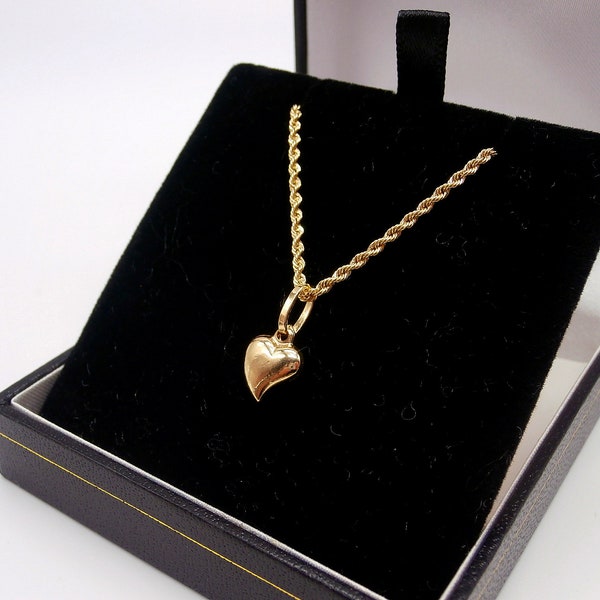 18k Gold Heart Necklace, Rope Twist Chain Heart Necklace, Real Gold Jewelry, Gold Italian Necklace, 18k Gold Heart Necklace, Gift for Her
