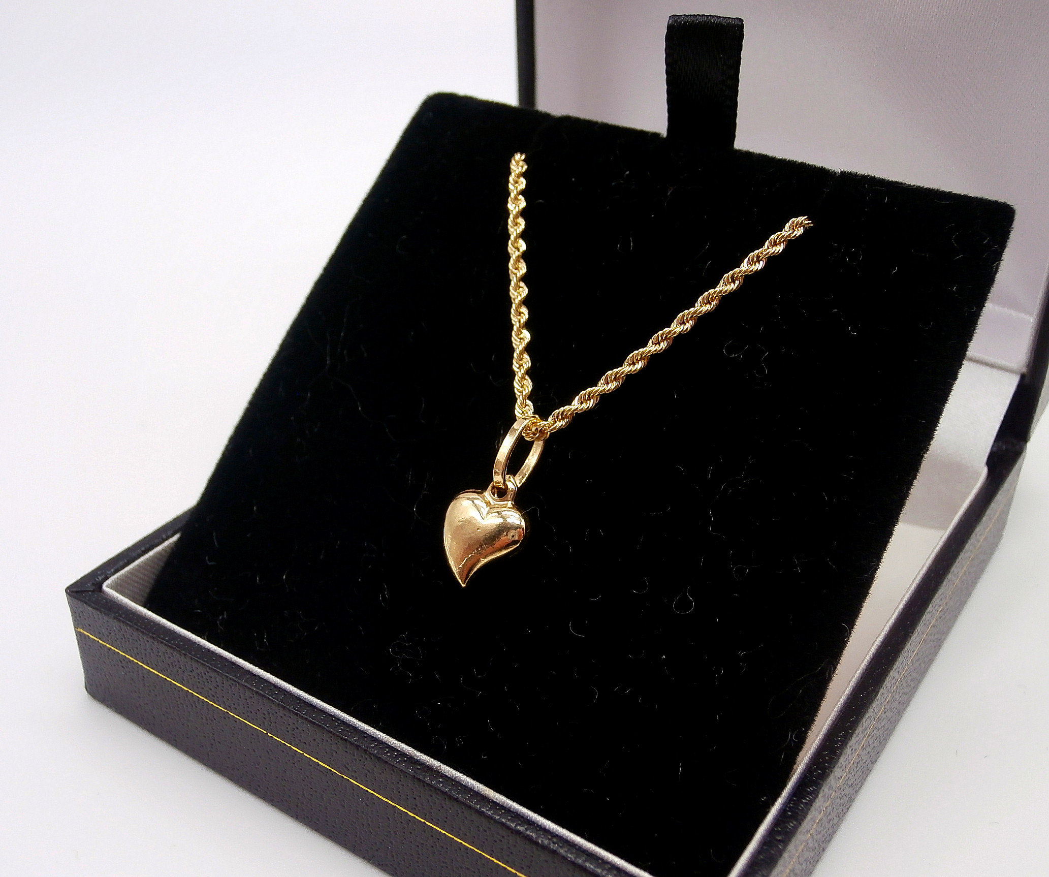 18k Gold Heart Necklace, Rope Twist Chain Heart Necklace, Real 