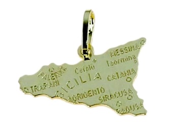Sicily Gold Pendant, Sicilian Gold Charm, 18k Solid Gold Pendant, Sicilia Gold Pendant, Italian Jewelry