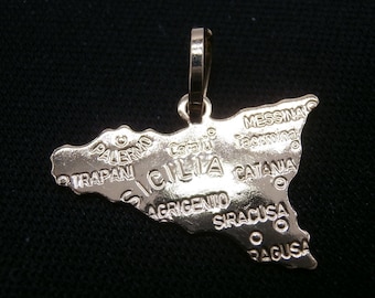 18k White Solid Gold Sicily Pendant - Sicilian Gold Charm Pendant - Sicily Pendant in White Gold - Italian Jewelry