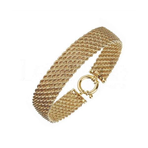 Bracelet en or jaune 18 carats, bracelet plat à 7 brins de 19 cm de long - Fabriqué en Italie -