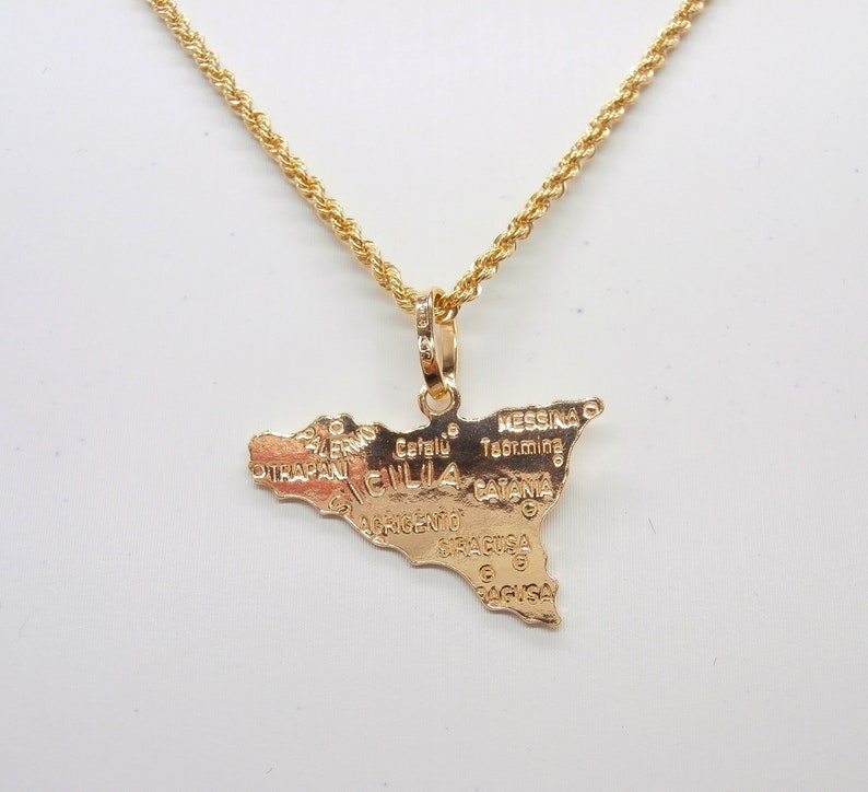 18k Gold Sicily Pendant With Laser Necklace - Sicilian Gold Charm and ...