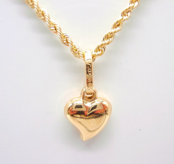 18k Gold Heart Necklace, Rope Twist Chain Heart Necklace, Real 
