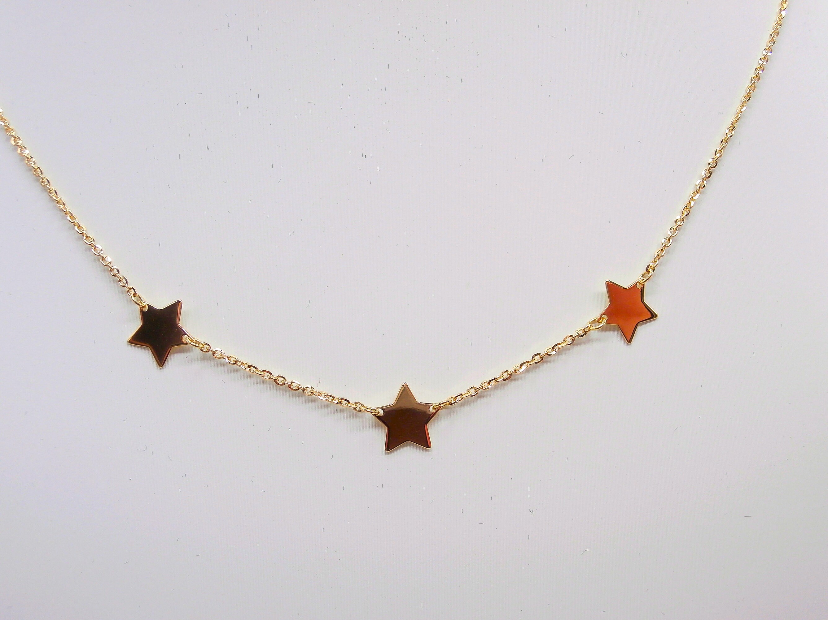 Gold Necklace With Stars / 18k Solid Gold Chain With Diamond