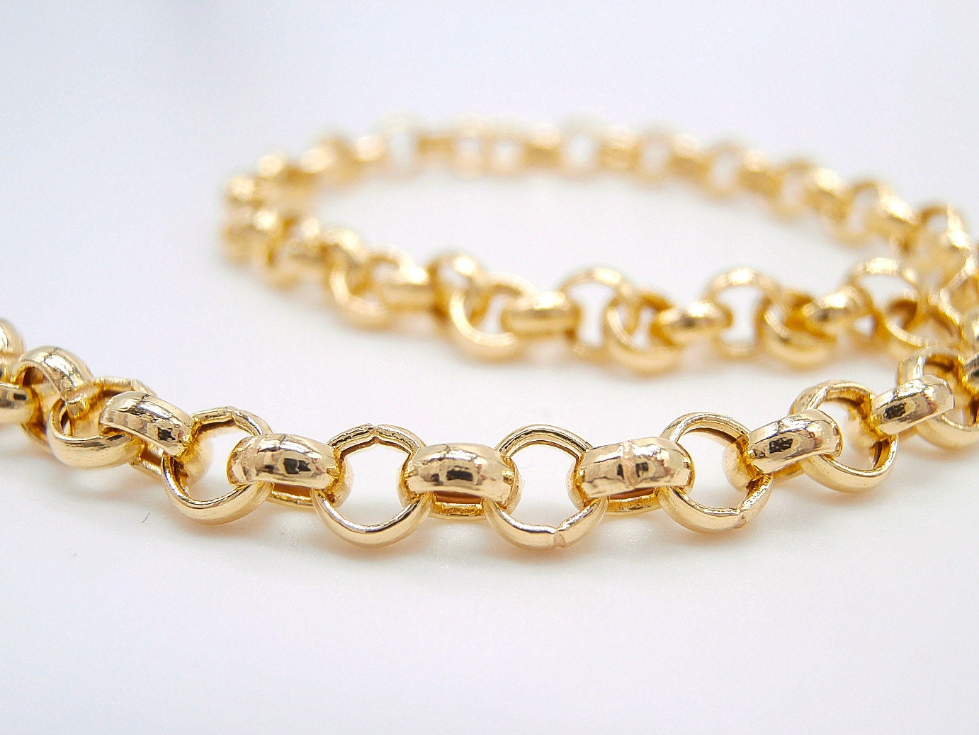 thumbnail image 2 of 18K Yellow Gold Rolo Link Bracelet – Round Circle Links 4mm – Made In Italy – 7.48 Inches 2 of 4