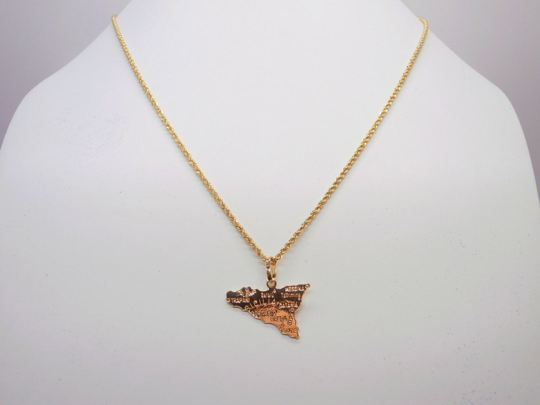 18k Gold Sicily Pendant With Laser Necklace - Sicilian Gold Charm and ...