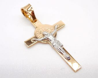 18K Solid Gold Cross - Saint Benedict Cross in 750 gold - 18K Gold St. Benedict&#39;s Cross - Made in Italy