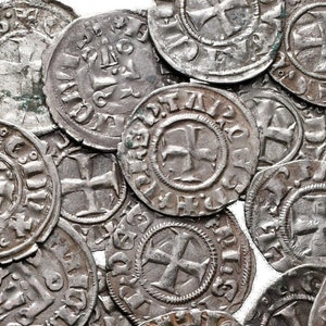 Silber Knights Templar Kreuz Münze|Authentisch 1200-1400 AD|Antikes Kreuzzug Artefakt|Europäische Kreuzritter Staaten|Mittelalterliche Denier Münze|Geschichtsgeschenk
