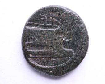 Pompey the Great Bronze coin minted in 43-36 BC|Authentic Roman coin|Ancient artifact Galley|History Gift Very rare