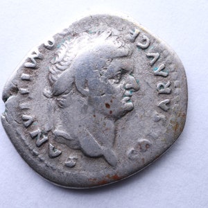 Zilveren munt keizer Domitianus 81-96 n. Chr.|Keizer te paard|Authentieke Romeinse munt|Oud artefact|Geschiedeniscadeau Prachtige buste