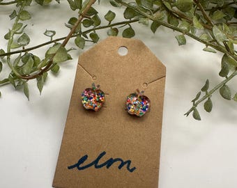 Confetti Apple Stud Earrings | Teacher Gift, Fun Fruit Jewelry