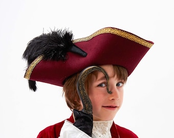 Chapeau de pirate | Tricorne en feutre de laine | Chapeau pour enfants | Chapeau du Capitaine Hook
