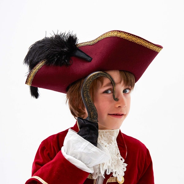 Chapeau de pirate | Tricorne en feutre de laine | Chapeau pour enfants | Chapeau du Capitaine Hook