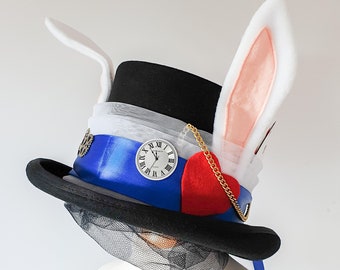 White Rabbit Steampunk Top Hat for Alice in Wonderland Halloween Costume