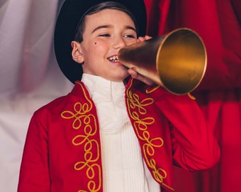 Déguisement de maître de piste de cirque pour enfants - VESTE et PANTALON de maître de spectacle en pur coton avec tressage doré