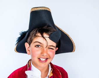 Black Tricorn Pirate Hat | Wool Felt Kids Hat | Captain Hook's Hat