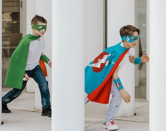 PERSONALISED Superhero Costume - Cape, Cuff and Mask Set made sustainably with pure cotton