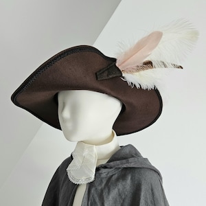 Brown Felt Musketeer Cavalier Hat for Historical Costume