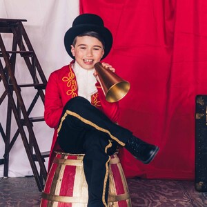 Kids Circus Ringmaster Costume Showmaster JACKET and TROUSERS in pure cotton with gold braiding image 5