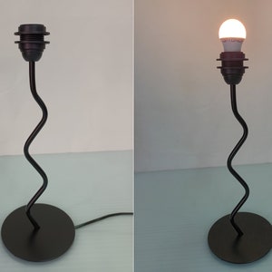 Squiggle table lamp - without lampshade wrought iron wavy base in black matte color bedside bedroom lamp - no lampshade
