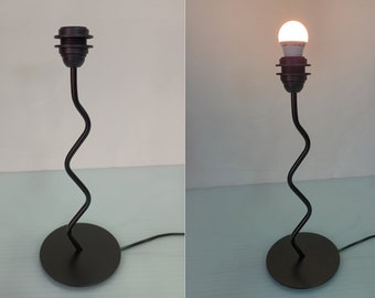 Squiggle table lamp - without lampshade wrought iron wavy base in black matte color bedside bedroom lamp - no lampshade