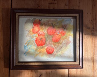 Acuarela vintage hecha a mano de tomates firmada por el artista