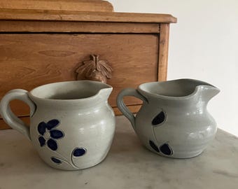 vintage handmade set of 2 Williamsburg Pottery ceramic creamers