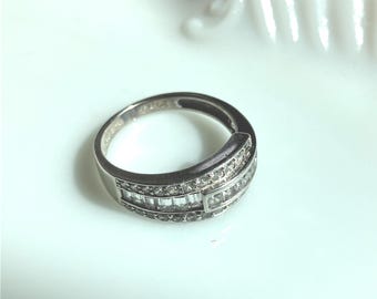 Anillo vintage de plata de ley 925 y diamantes entrelazados, talla 9.