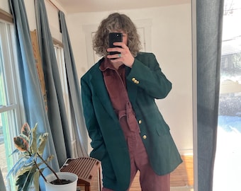 Chaqueta/blazer deportivo vintage de lana verde caza, talla L