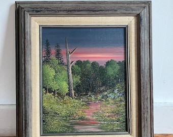 Pintura al óleo de estilo vintage de los años 70 titulada "Resplandor de primavera" de Robert Vassar.
