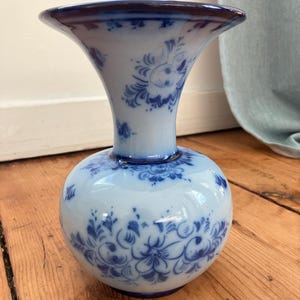 vintage blue floral Alcobaca porcelain vase