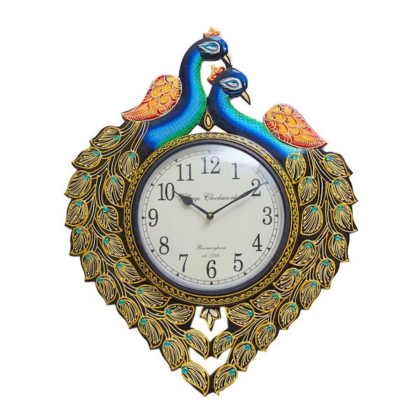 Royal Craft Palace 24-Inch Peacock Wooden Wall Clock for Living Room & Home