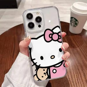 Hello Kitty - Funda para iPhone 16 Pro Max, modelo 2024. Linda caricatura de Kitty Kawaii, Sanrio y amigos. Anime. Hello Kitty con lazo rosa