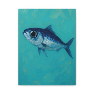 Blue Fish Art Canvas, Ocean Decor, Nautical Wall Art, Coastal Home Decor, Marine Life Print, Fish Lover Gift