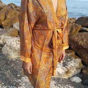 Unisex paisley silk robe,luxury kimono, resort wear, loungewear, gifts for him,gifts for her,swim cover up,beachwear,Fathers day gift image 8