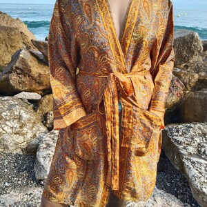 Unisex paisley silk robe,luxury kimono, resort wear, loungewear, gifts for him,gifts for her,swim cover up,beachwear,Fathers day gift image 3