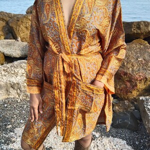 Unisex paisley silk robe,luxury kimono, resort wear, loungewear, gifts for him,gifts for her,swim cover up,beachwear,Fathers day gift image 6