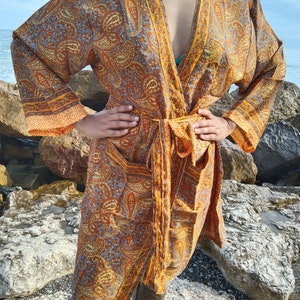 Unisex paisley silk robe,luxury kimono, resort wear, loungewear, gifts for him,gifts for her,swim cover up,beachwear,Fathers day gift image 5